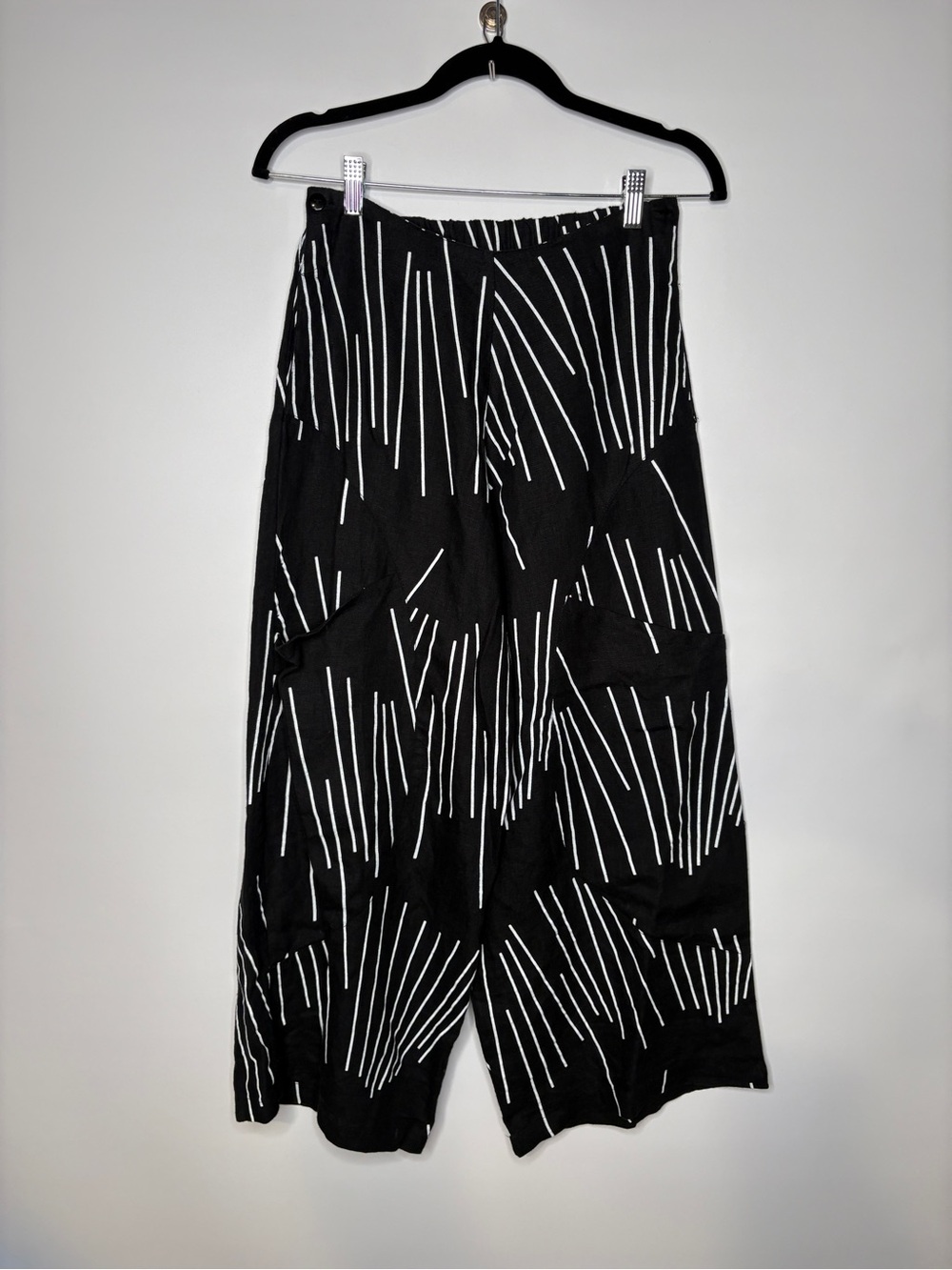 Snapdragon & Twig Linen Wide Leg Cropped Pants Black & White Size XS